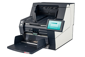 Ein großer Drucker mit einem blauen Touchdisplay